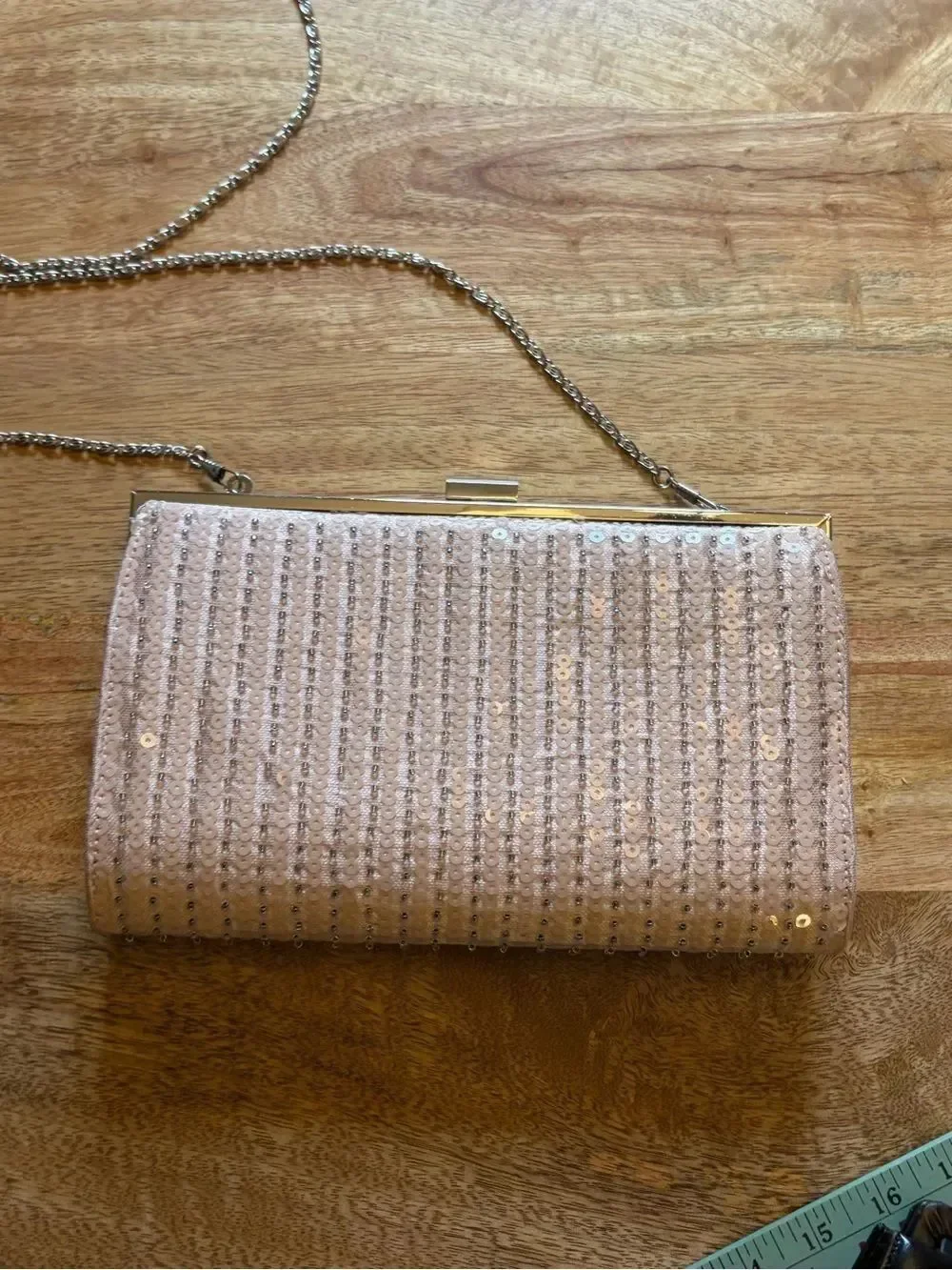Esther and Lilly hard shell Sequined rhinestone Evening Clutch with Chain